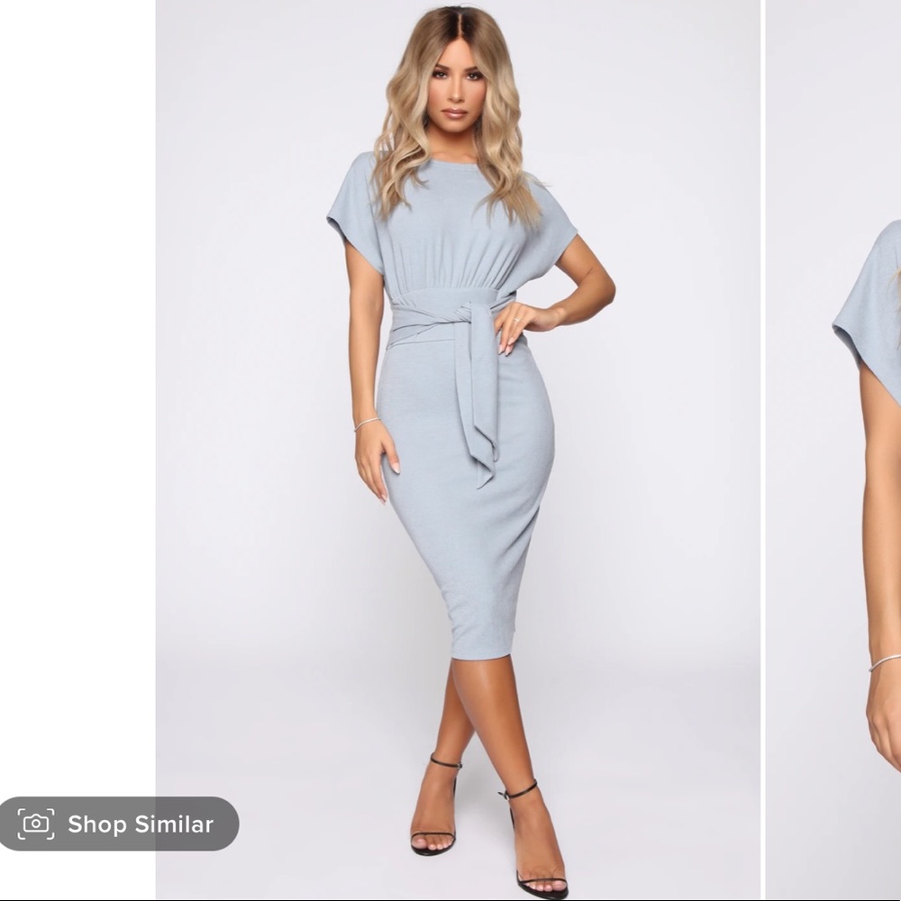 FN Tied to the scene Ribbed Midi Dress - Dusty Blue